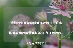 金融行业声誉风险管理双周刊 | 广东顺德农商行原董事长被查 九江银行收410万元大罚单！